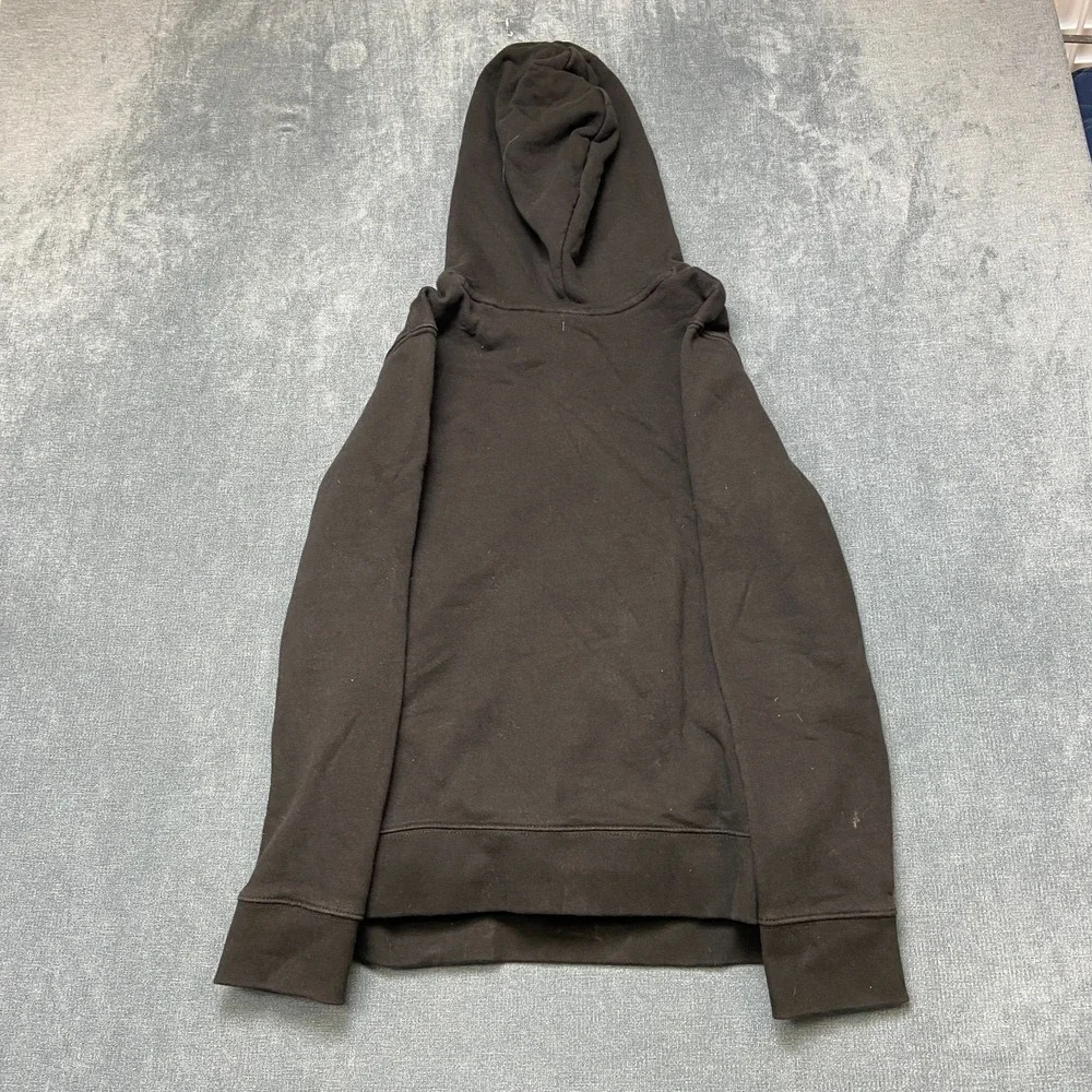 Adidas Trefoil Hoodie Mens M Black Graphic Logo Drawstring Ribbed Hem Pullover